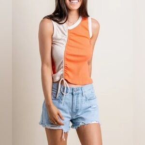 Daydreamer Ruched Split Tank In Peach Echo Size XS